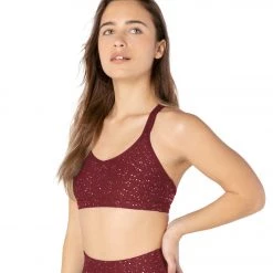 CLOTHING Beyond Yoga Double Back Alloy Speckled Bra Team Burgundy Gunmetal Speckle