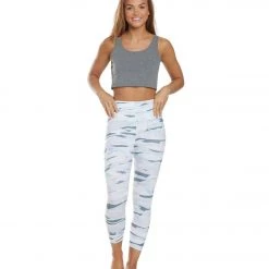 Balance Collection Printed High Waisted Yoga Capris Smoke Blue Hoizon Collage CLOTHING
