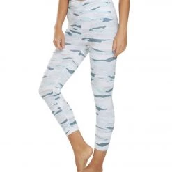Balance Collection Printed High Waisted Yoga Capris Smoke Blue Hoizon Collage CLOTHING