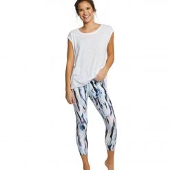Balance Collection Printed High Waisted Yoga Capris Xenon Blue Horizon Collage CLOTHING