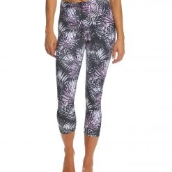 CLOTHING Balance Collection Printed High Waisted Yoga Capris Black Concord Grape