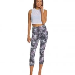 CLOTHING Balance Collection Printed High Waisted Yoga Capris Black Concord Grape