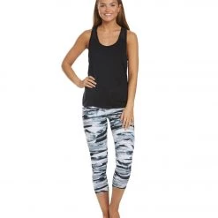 Balance Collection Printed High Waisted Yoga Capris Black Horizon Collage CLOTHING