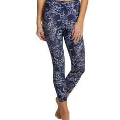 CLOTHING Balance Collection Printed High Waisted Yoga Capris Peacoat/ White Brush Stroke Floral