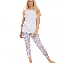 Balance Collection Printed High Waisted Yoga Capris Quail Invert Brush Strokes CLOTHING