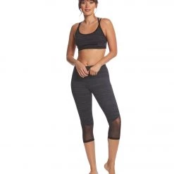 CLOTHING Hard Tail Mid Rise Side Mesh Yoga Capris Black