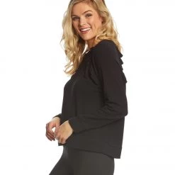 Betsey Johnson Performance Ruffled Raglan Pullover Black CLOTHING