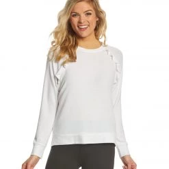 Betsey Johnson Performance Ruffled Raglan Pullover White CLOTHING