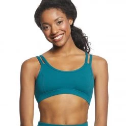 Everyday Yoga Radiant Solid Strappy Back Sports Bra Teal CLOTHING