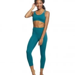 Everyday Yoga Radiant Solid Strappy Back Sports Bra Teal CLOTHING