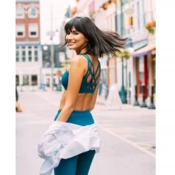 Everyday Yoga Radiant Solid Strappy Back Sports Bra Teal CLOTHING