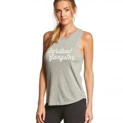 Spiritual Gangster SG Script Muscle Tank Heather Grey CLOTHING 9 Spiritual Gangster SG Script Muscle Tank Heather Grey CLOTHING