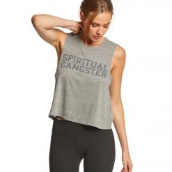 CLOTHING Spiritual Gangster SG Varsity Crop Tank Heather Grey