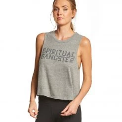 CLOTHING Spiritual Gangster SG Varsity Crop Tank Heather Grey