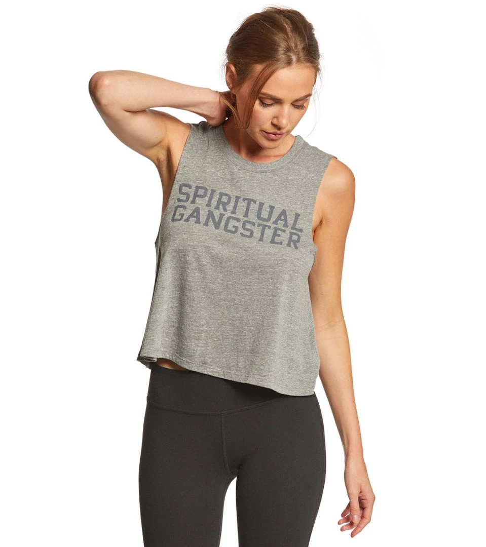 CLOTHING Spiritual Gangster SG Varsity Crop Tank Heather Grey 8 CLOTHING Spiritual Gangster SG Varsity Crop Tank Heather Grey