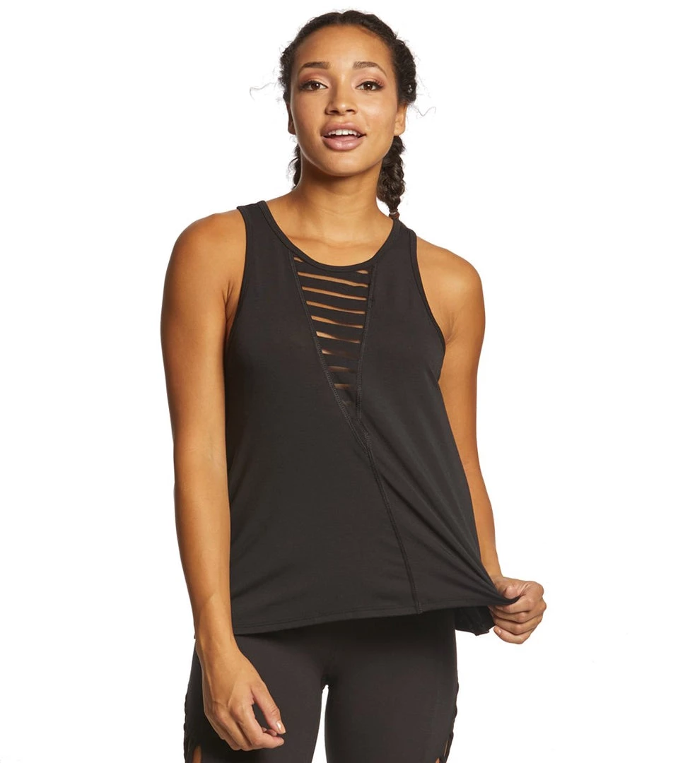 Betsey Johnson Performance Deep V Stripe Insert Swing Tank 3 Betsey Johnson Performance Deep V Stripe Insert Swing Tank