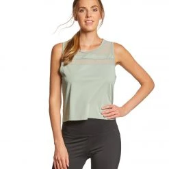 CLOTHING Marika Flounce Yoga Crop Top Slate Grey