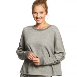 CLOTHING Beyond Yoga Lasso Tie Cropped Pullover Mid Heather Gray