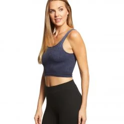 NUX Be Free Mineral Wash Seamless Yoga Crop Top Crown Blue Wash