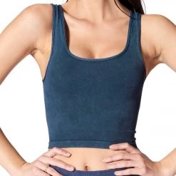 NUX Be Free Mineral Wash Seamless Yoga Crop Top Steely Skies Wash CLOTHING