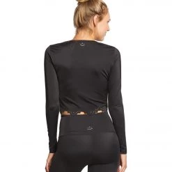 Beyond Yoga Cruz Scalloped Cropped Long Sleeve Top Black