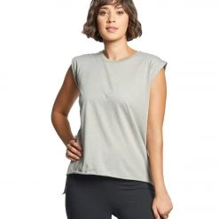 Bella + Canvas Flowy Rolled Cuff Muscle Tee Heather Stone