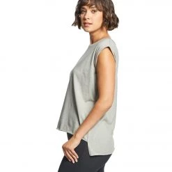 Bella + Canvas Flowy Rolled Cuff Muscle Tee Heather Stone