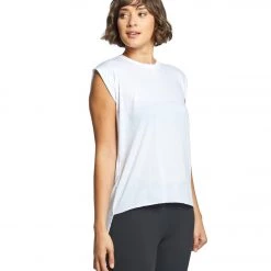 Bella + Canvas Flowy Rolled Cuff Muscle Tee White