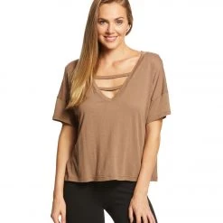 Beyond Yoga Full Eclipse V-Neck Tee Tumbleweed CLOTHING