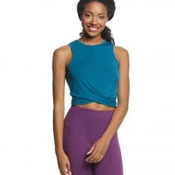 Everyday Yoga Twisted Layering Crop Tank Teal