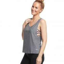 Marika Lattice Cut Out Tank Heather Black CLOTHING