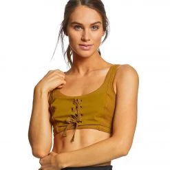 Free People Movement Before You Go Lace Up Bra Khaki