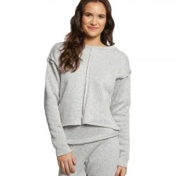 Onzie Cozy Raw Seam Crew Pullover Heather Grey Fleece CLOTHING