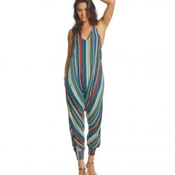 Buddha Pants Stripes Harem Jumpsuit Green