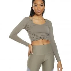 Onzie Long Sleeve Knot Crop Dust CLOTHING