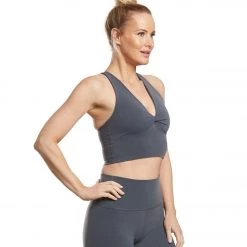 CLOTHING Beyond Yoga Twist Around Racerback Cropped Yoga Tank Charcoal Heather Gray