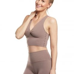 CLOTHING Beyond Yoga Twist Around Racerback Cropped Yoga Tank Pink Lei Heather