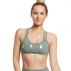 Beyond Yoga Tropical Double Back Yoga Sports Bra Aloha Green Pineapples