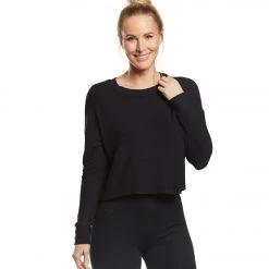 Beyond Yoga Brushed Up Cropped Yoga Pullover Black CLOTHING