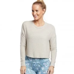 Beyond Yoga Brushed Up Cropped Yoga Pullover Oatmeal Heather