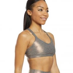CLOTHING Beyond Yoga Dusted Double Back Yoga Sports Bra Black/White Rose Gold Dusted