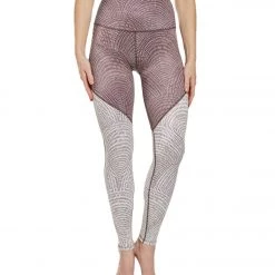 Beyond Yoga Lux High Waisted Angled 7/8 Yoga Leggings Etched Fans Blocked