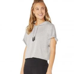 CLOTHING Beyond Yoga Good Start Cropped Yoga Hoodie Light Heather Gray