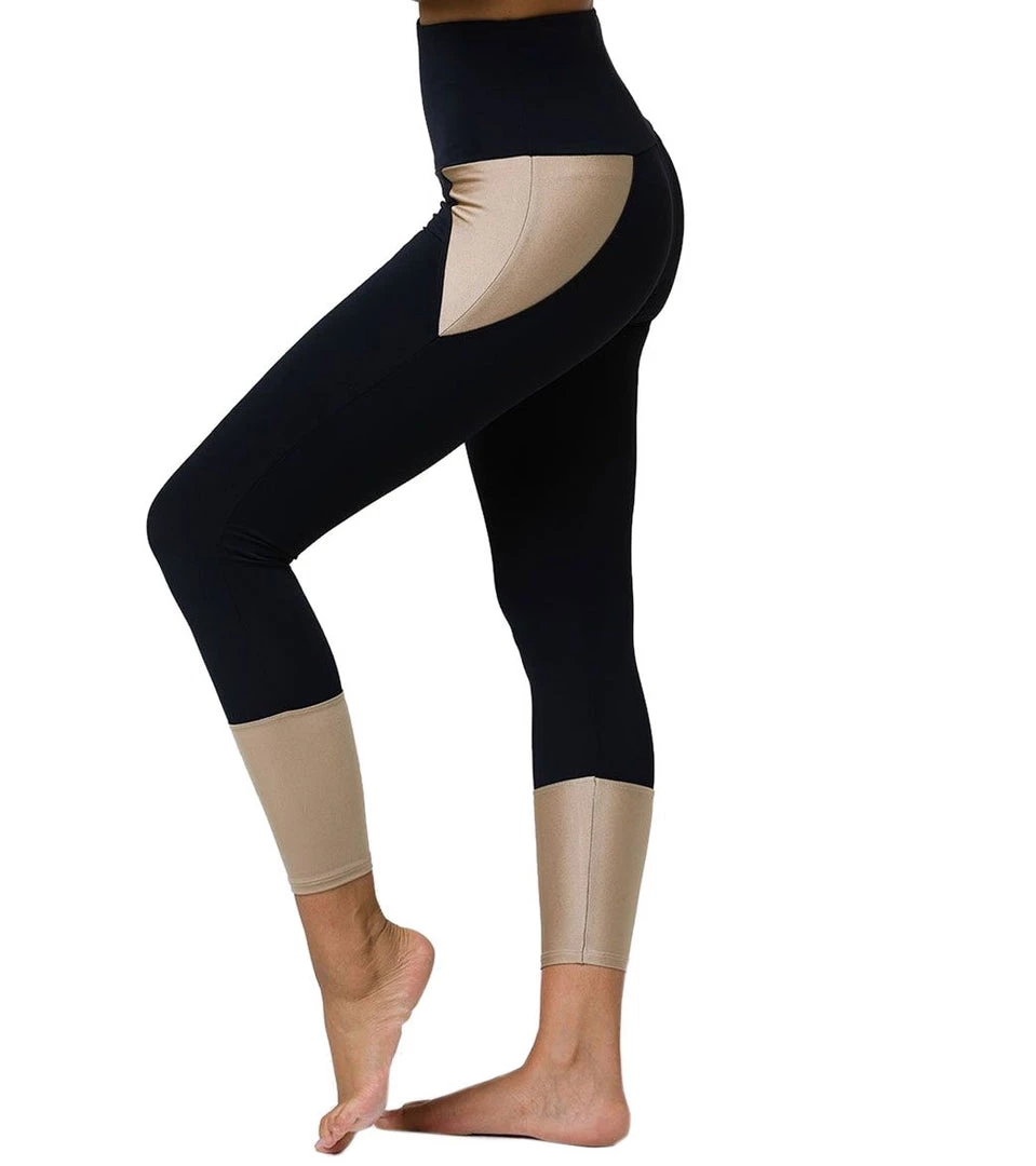 Onzie Athletic Yoga 7/8 Leggings Black Shiny Taupe 3 Onzie Athletic Yoga 7/8 Leggings Black Shiny Taupe