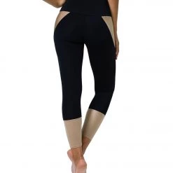 Onzie Athletic Yoga 7/8 Leggings Black Shiny Taupe
