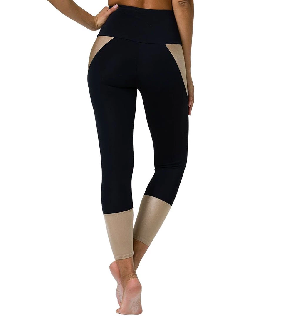 Onzie Athletic Yoga 7/8 Leggings Black Shiny Taupe 4 Onzie Athletic Yoga 7/8 Leggings Black Shiny Taupe