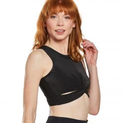 Onzie Front Twist Yoga Crop Top Black Rib CLOTHING