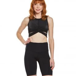 Onzie Front Twist Yoga Crop Top Black Rib CLOTHING
