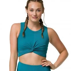 CLOTHING Onzie Front Twist Yoga Crop Top Teal Rib
