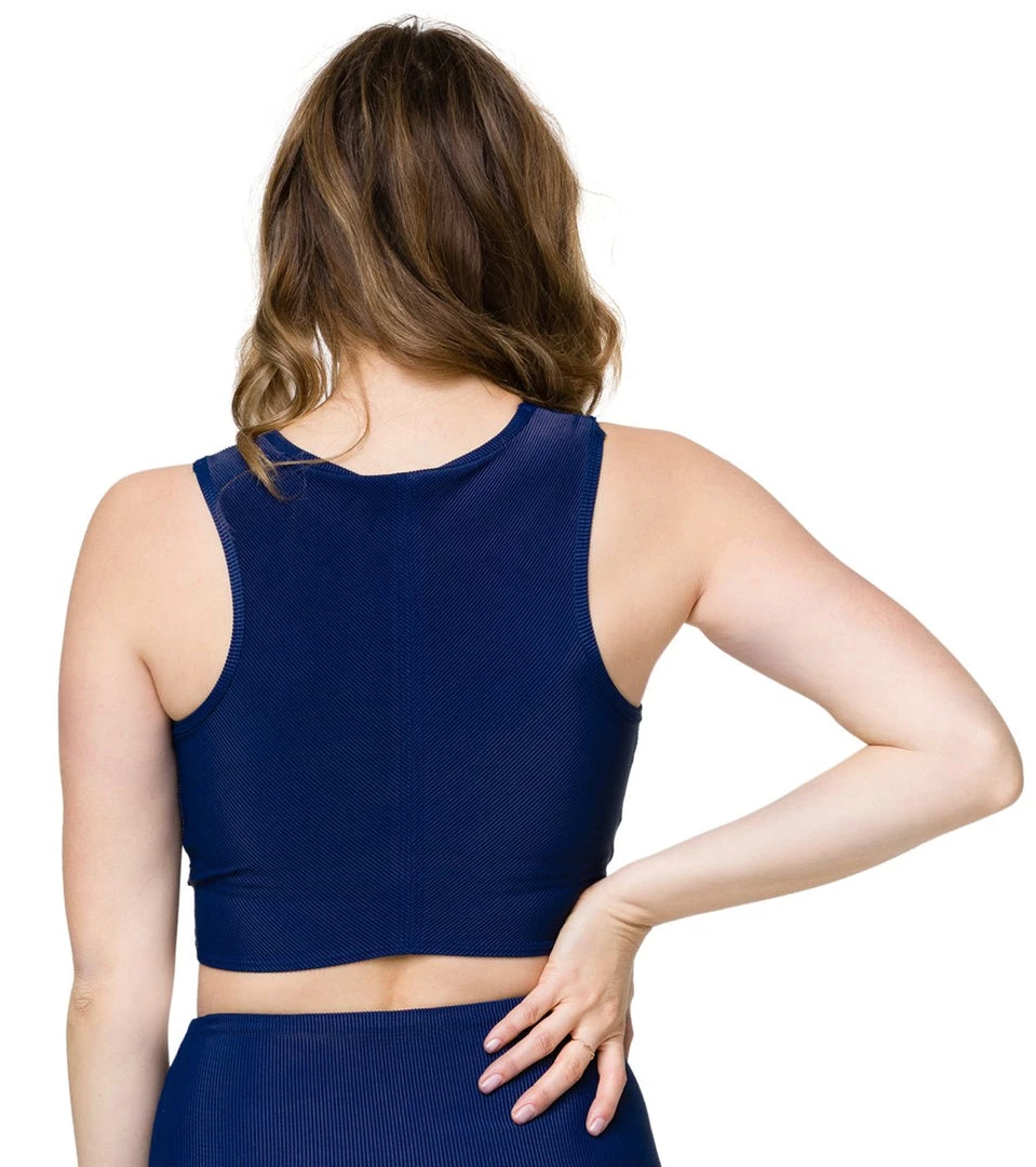Onzie Front Twist Yoga Crop Top Marine Rib CLOTHING 5 Onzie Front Twist Yoga Crop Top Marine Rib CLOTHING
